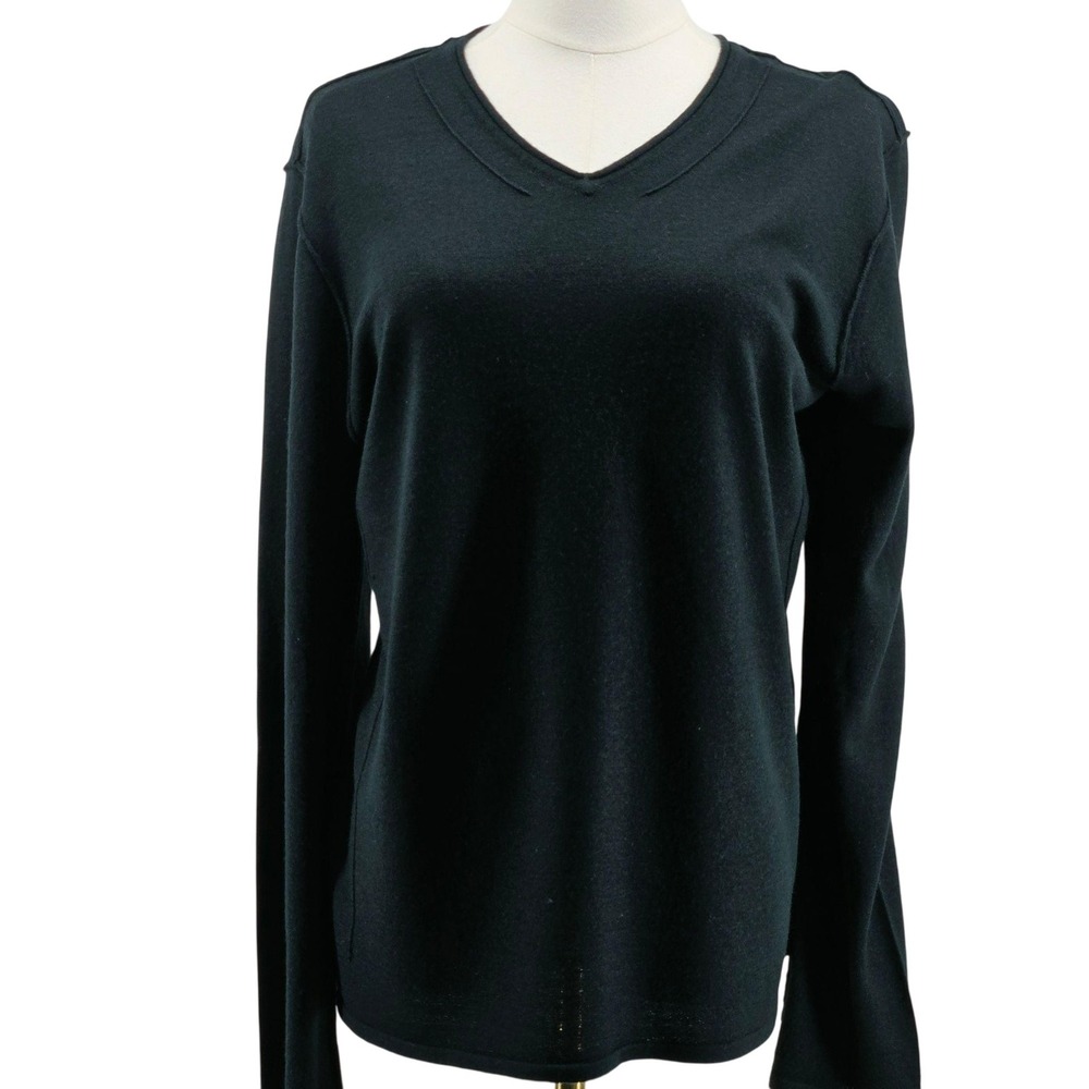 John Varvatos Sweater Mens L Black V-Neck Pullover Cotton Blend Lightweight Slim